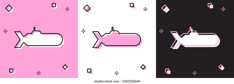 Set Submarine icon isolated on pink and white, black background. Military ship.  Vector Illustration