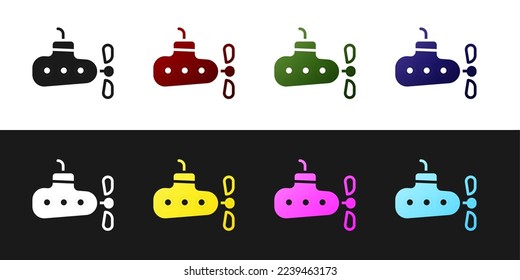 Set Submarine icon isolated on black and white background. Military ship.  Vector