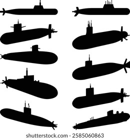 Set Submarine Silhouettes, Submarine Icons Set, Atom Submarine, Submarines Navy illustration