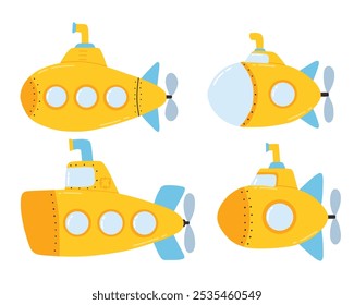 Set of submarines. Vector illustration.