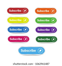 set of Subscribe button with shadow and chrome border. 