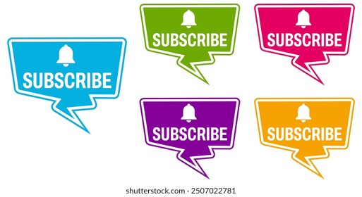 	
Establecer el ícono de etiquetas de Suscribirse. Ilustración vectorial de diseño de letrero de notificación de canal Plantilla	