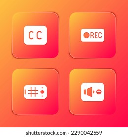 Establecer subtítulos, botón Grabar, icono de silencio Selfie mobile y Speaker. Vector
