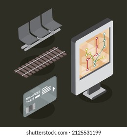 set of subway isometric flat style