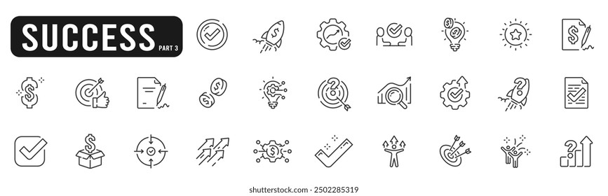 Set of succes related line icons. Achievement, star, best, reward, medal etc. Editable stroke. Part 3