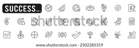 Set of succes related line icons. Achievement, star, best, reward, medal etc. Editable stroke. Part 3