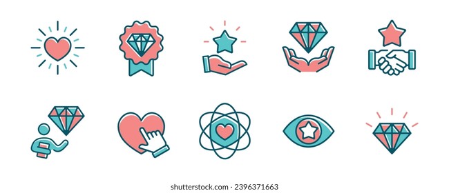 set of success commitment business core value icon vector client management goal responsibility, passion, care, trust, ethics, integrity and empathy symbol illustration for web and app template