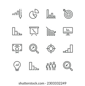 Set of success and growth related icons, progress, career, innovation, organization, teamwork and linear variety vectors.
