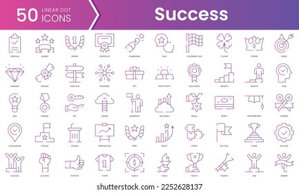 Set of success icons. Gradient style icon bundle. Vector Illustration