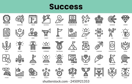 Set of success icons. Linear style icon bundle. Vector Illustration