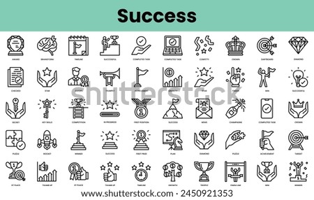 Set of success icons. Linear style icon bundle. Vector Illustration