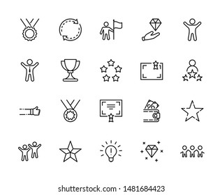 Set of Success Related Vector Line Icon. Contains such Icons as Cup, Ribbon, Star, Winner, Reward and more.Editable Stroke. 32x32 Pixel Perfect.