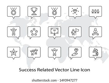 Set of Success Related Vector Line Icon. Contains such Icons as Cup, Ribbon, Star, Winner, Reward and more.Editable Stroke. 32x32 Pixel Perfect.