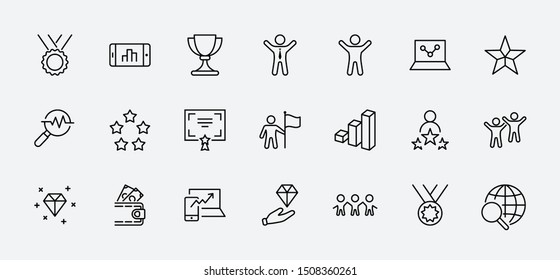 Set of Success Related Vector Line Icon. Contains such Icons as Cup, Ribbon, Star, Winner, Reward and more.Editable Stroke. 32x32 Pixel Perfect