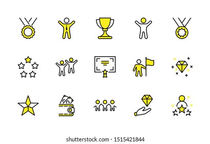 Set of Success Related Vector Line Icon. Contains such Icons as Cup, Ribbon, Star, Winner, Reward and more.Editable Stroke. 32x32 Pixel Perfect