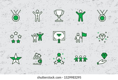 Set of Success Related Vector Line Icon. Contains such Icons as Cup, Ribbon, Star, Winner, Reward and more.Editable Stroke. 32x32 Pixel Perfect.