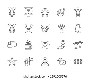 Set of Success Related Vector Line Icon. Contains such Icons as Cup, Ribbon, Star, Winner, Reward and more.Editable Stroke. 32x32 Pixel Perfect.