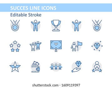 Set of Success Related Vector Line Icon. Contains such Icons as Cup, Ribbon, Star, Winner, Reward and more.Editable Stroke. 32x32 Pixel Perfect.