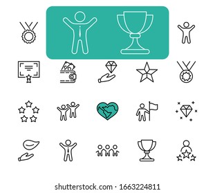 Set of Success Related Vector Line Icon. Contains such Icons as Cup, Ribbon, Star, Winner, Reward and more.Editable Stroke. 32x32 Pixels