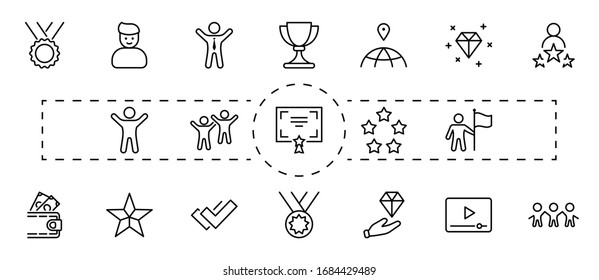 Set of Success Related Vector Line Icon. Contains such Icons as Cup, Ribbon, Star, Winner, Reward and more.Editable Stroke. 32x32 Pixels
