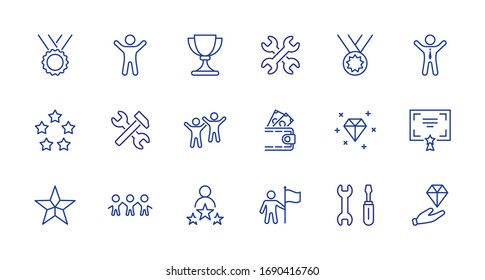 Set of Success Related Vector Line Icon. Contains such Icons as Cup, Ribbon, Star, Winner, Reward and more.Editable Stroke. 32x32 Pixels