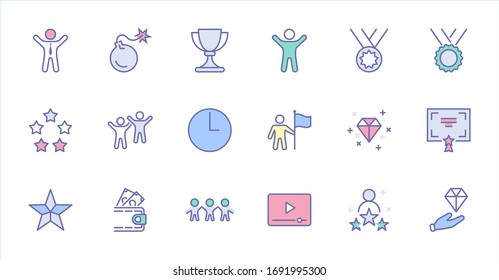 Set of Success Related Vector Line Icon. Contains such Icons as Cup, Ribbon, Star, Winner, Reward and more.Editable Stroke. 32x32 Pixel Perfect.