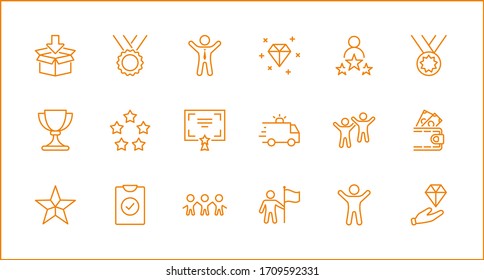 Set of Success Related Vector Line Icon. Contains such Icons as Cup, Ribbon, Star, Winner, Reward and more.Editable Stroke. 32x32 Pixels