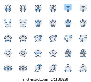 Set of Success Related Vector Line Icon. Contains such Icons as Cup, Ribbon, Star, Winner, Reward and more.Editable Stroke. 32x32 Pixel Perfect.