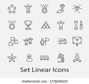 Set of Success Related Vector Line Icon. Contains such Icons as Cup, Ribbon, Star, Winner, Reward and more.Editable Stroke. 32x32 Pixels