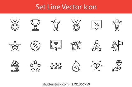 Set of Success Related Vector Line Icon. Contains such Icons as Cup, Ribbon, Star, Winner, Reward and more.Editable Stroke. 32x32 Pixels
