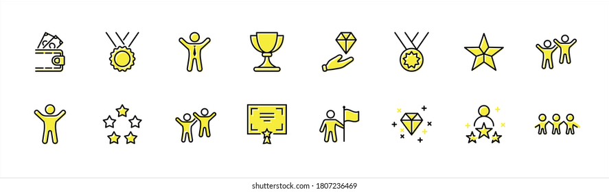Set of Success Related Vector Line Icon. Contains such Icons as Cup, Ribbon, Star, Winner, Reward and more.Editable Stroke. 32x32 Pixel Perfect.
