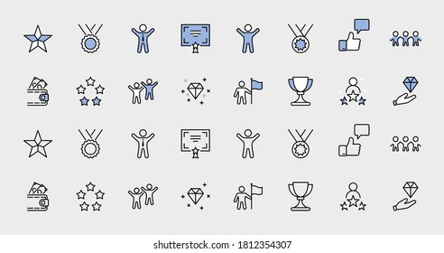 Set of Success Related Vector Line Icon. Contains such Icons as Cup, Ribbon, Star, Winner, Reward and more.Editable Stroke. 32x32 Pixel Perfect.