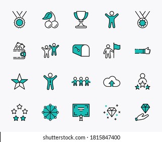 Set of Success Related Vector Line Icon. Contains such Icons as Cup, Ribbon, Star, Winner, Reward and more.Editable Stroke. 32x32 Pixel Perfect.