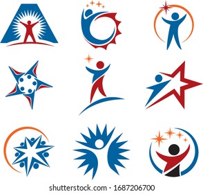 Set of success star logo icon vector