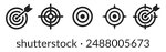 Set of success target icons. Set of 5 outline icons related to success target board. Linear icon collection. Success target outline icons collection. Editable stroke. Vector illustration.