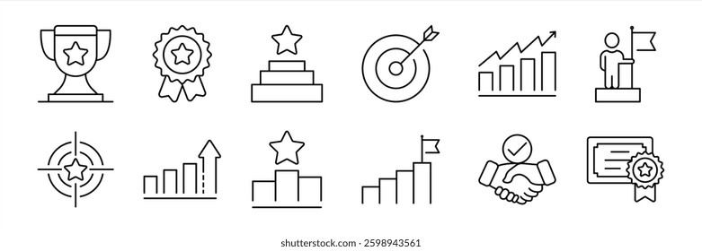 set of success thin line icon. containing award, growth, target, business, successful, winner, achievement icon collections. vector illustration