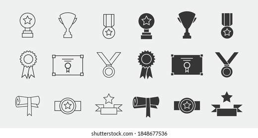 conjunto de certificados de medalla de trofeo de icono vector de éxito