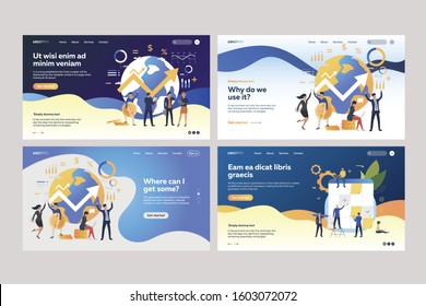 Set of successful business people counting profit. Flat vector illustrations of men and women working and analyzing information. Business success concept for banner, website design or landing web page