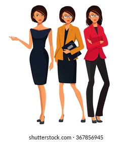 Set of Successful Business Women. Business woman pointing 