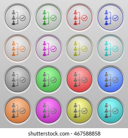 Set of successful teamwork plastic sunk spherical buttons.