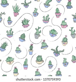 Set of succulent Cactus in sketch Mexican style