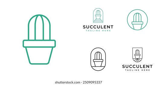 Set of Succulent Houseplant Cactus Flower Logo Design Branding Collection