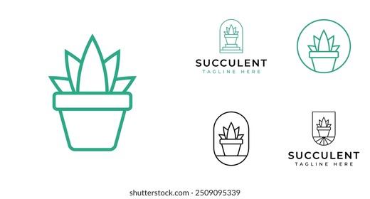 Set of Succulent Houseplant Cactus Flower Logo Design Branding Collection