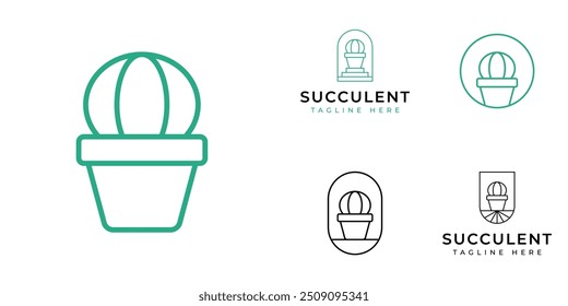 Set of Succulent Houseplant Cactus Flower Logo Design Branding Collection