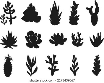 Set of succulents and cactus Silhouettes Collection