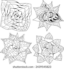 Set of Succulents houseplant for coloring. Print shape home plant urban tropical jungle decor.