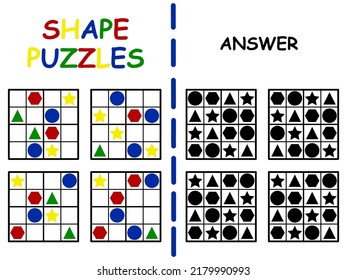 Conjunto de sudoku cuatro por cuatro con ilustraciones vectoriales de formas