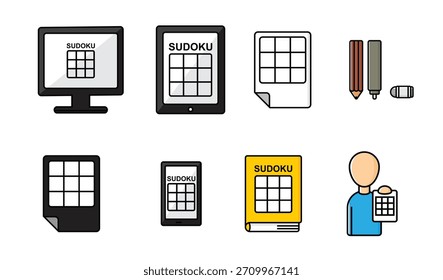 Conjunto de iconos de sudoku Ilustración vectorial