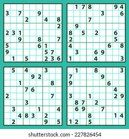 Set of the sudoku, number place combinatorial puzzles