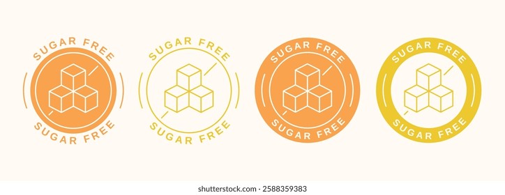 Set of sugar free labels in flat and line style. No sugar added signs. Vector illustration